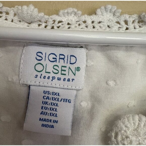 Sigred Olsen Cotton Night Gown White Size 1X Crochet Edge Trim - Picture 5 of 5